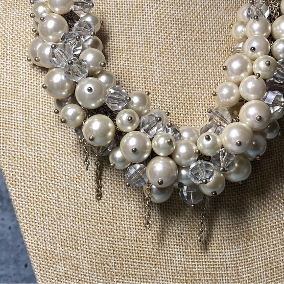 J. Crew faux pearl and clear beaded bib chunky necklace on gold tone hardware - Picture 2 of 4